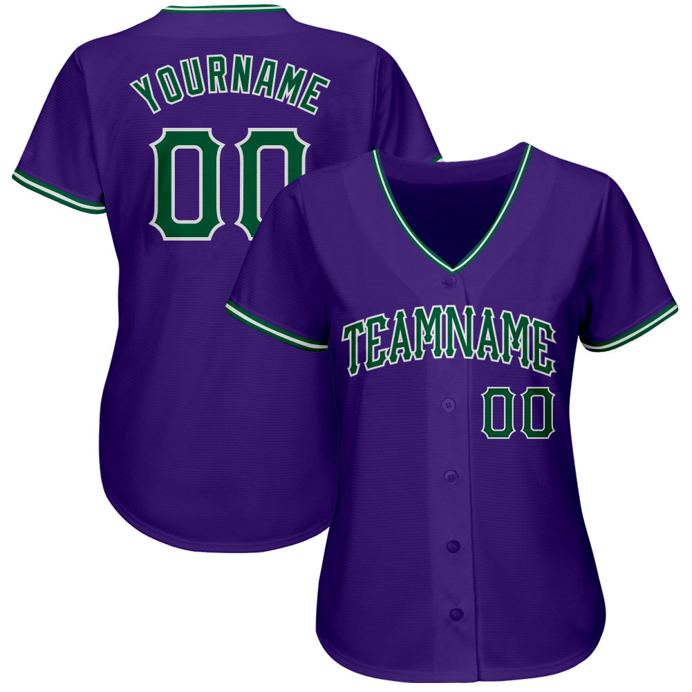 Custom Purple Kelly Green-White Authentic Baseball Jersey view 2