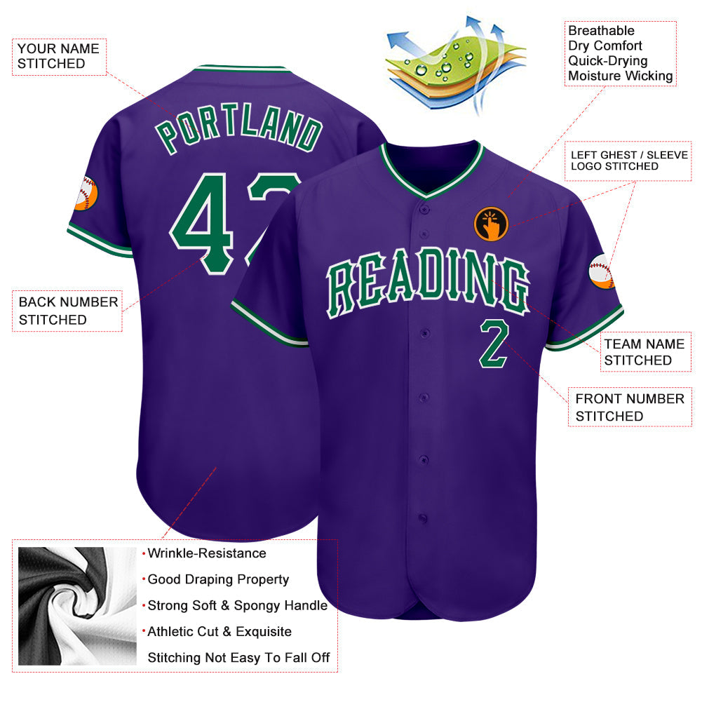 Custom Purple Kelly Green-White Authentic Baseball Jersey view 3