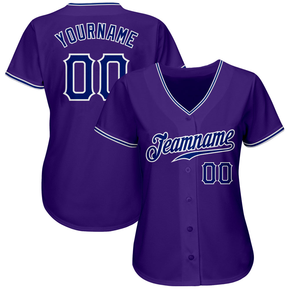 Custom Purple Royal-White Authentic Baseball Jersey view 2