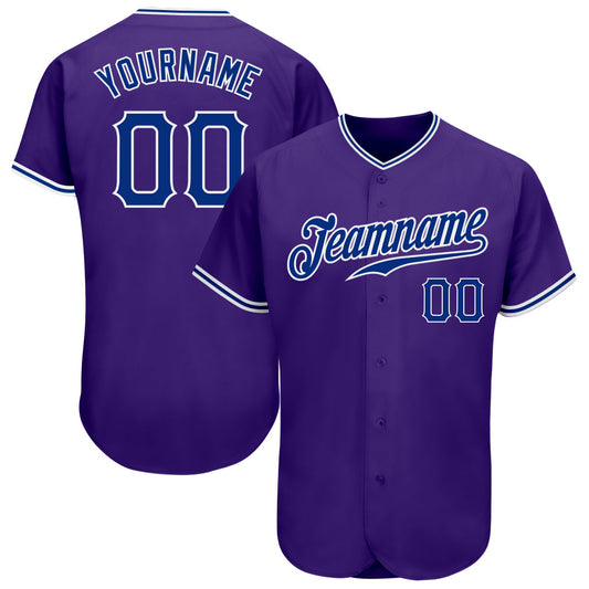 Custom Purple Royal-White Authentic Baseball Jersey - Main View