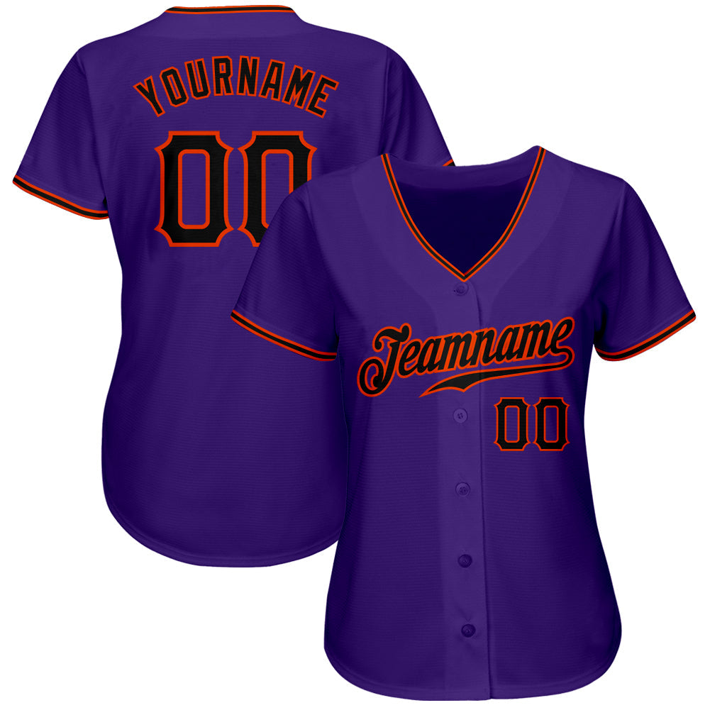 Custom Purple Black-Orange Authentic Baseball Jersey view 2
