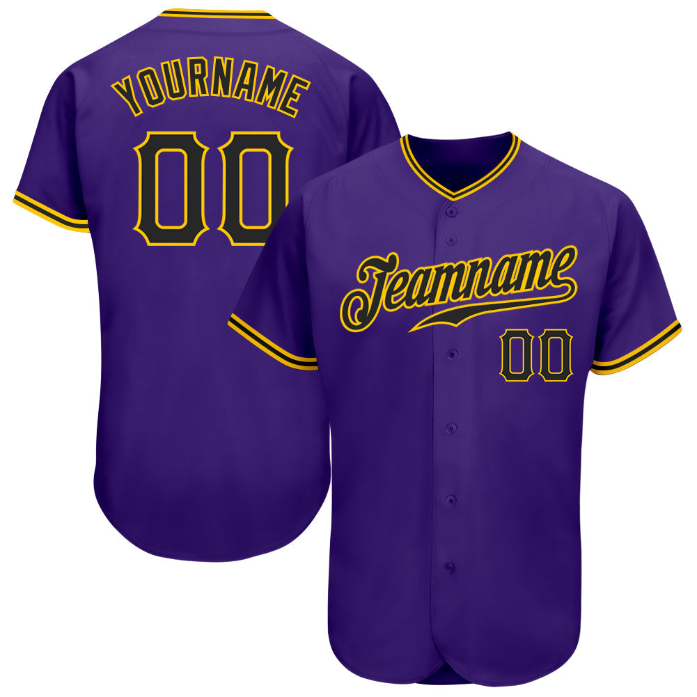 Custom Purple Black-Gold Authentic Baseball Jersey - Main View