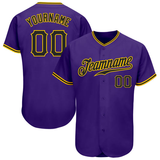 Custom Purple Black-Gold Authentic Baseball Jersey - Main View