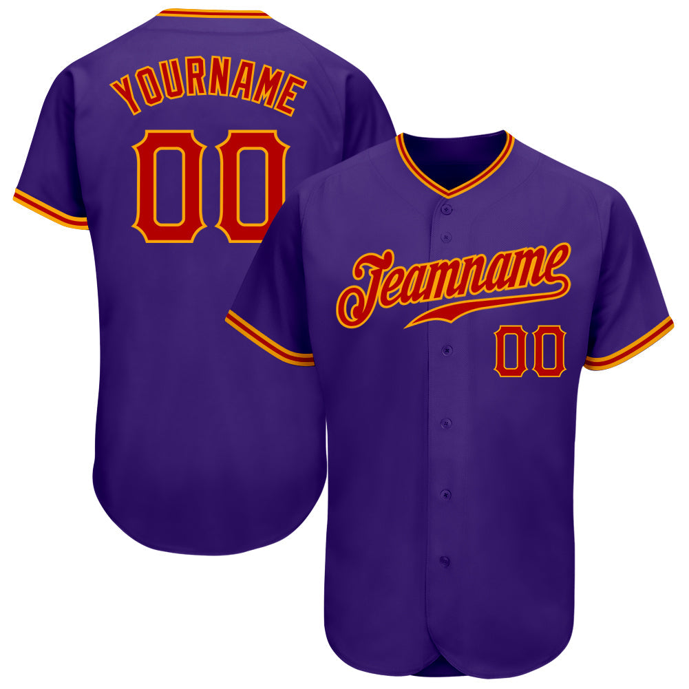 Custom Purple Red-Gold Authentic Baseball Jersey - Main View