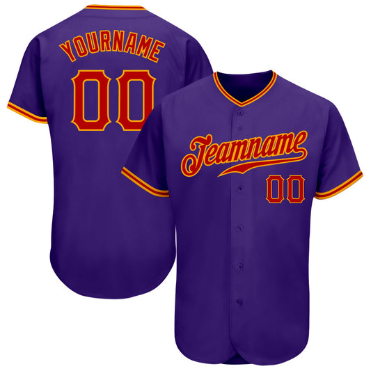 Custom Purple Red-Gold Authentic Baseball Jersey - Main View