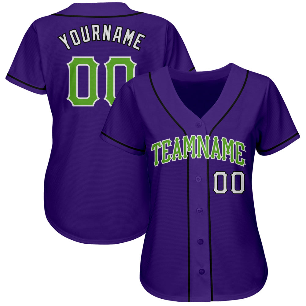Custom Purple Neon Green White-Black Authentic Baseball Jersey view 2