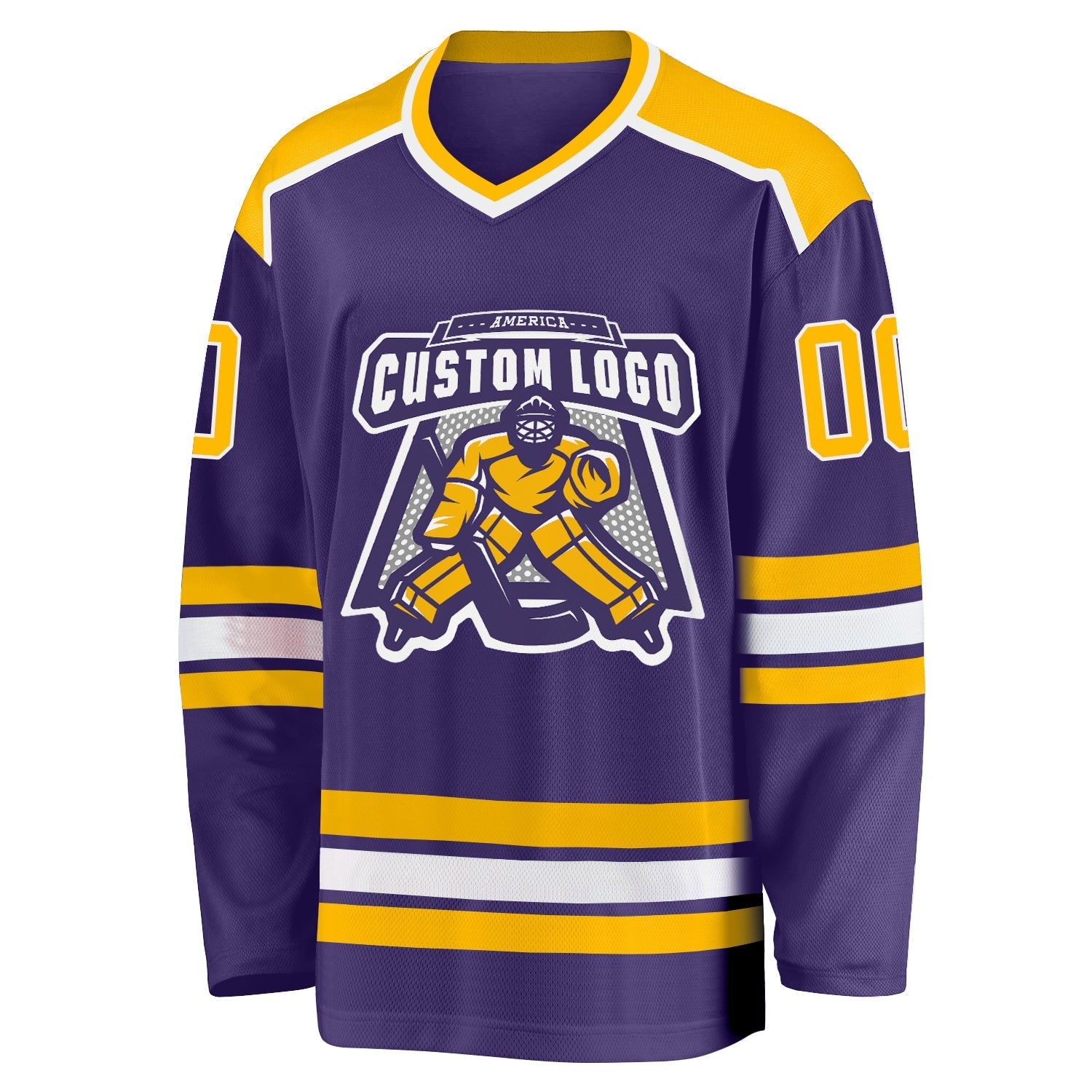 Custom Purple Gold-White Hockey Jersey view 2