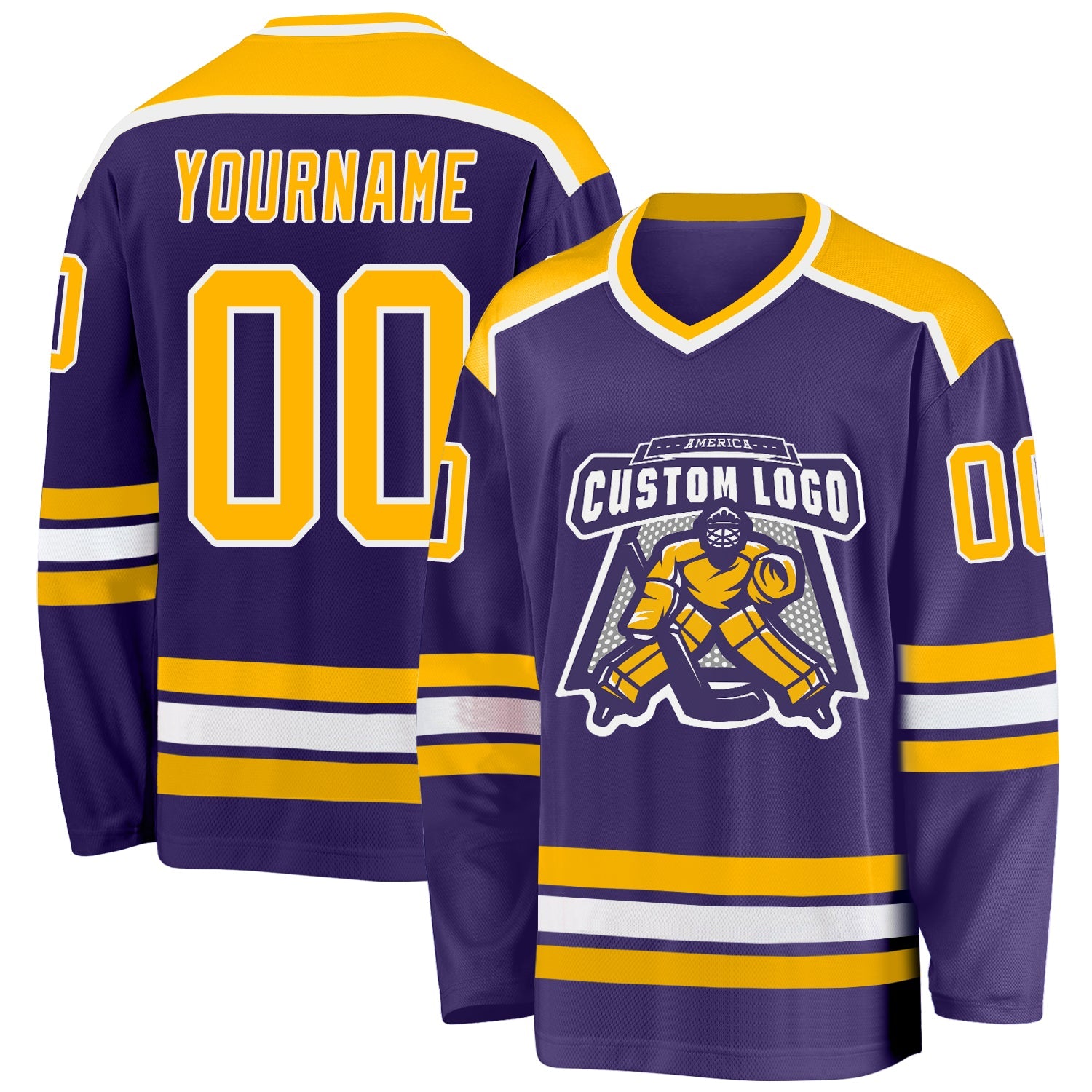 Custom Purple Gold-White Hockey Jersey - Main View