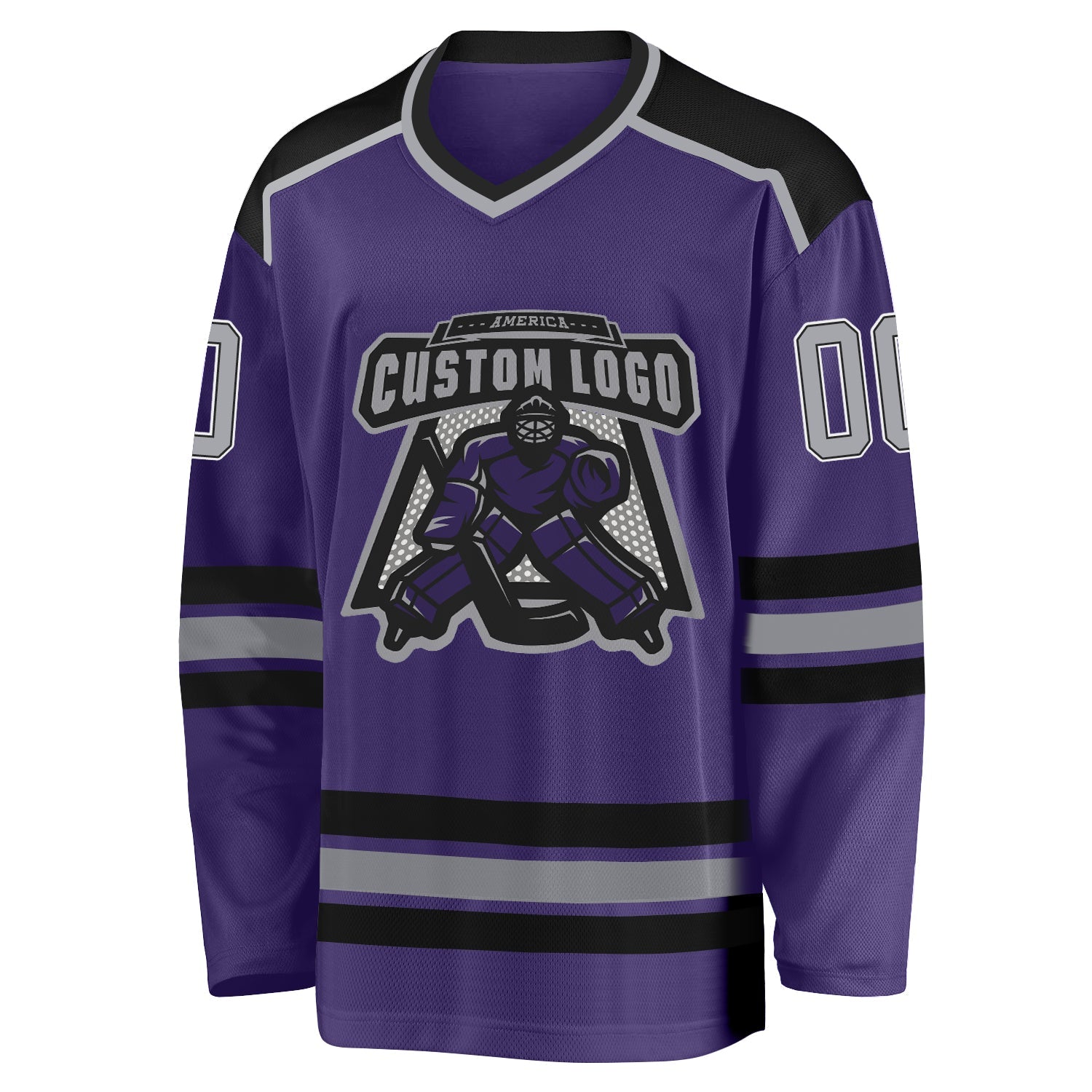 Custom Purple Gray Black-White Hockey Jersey view 2