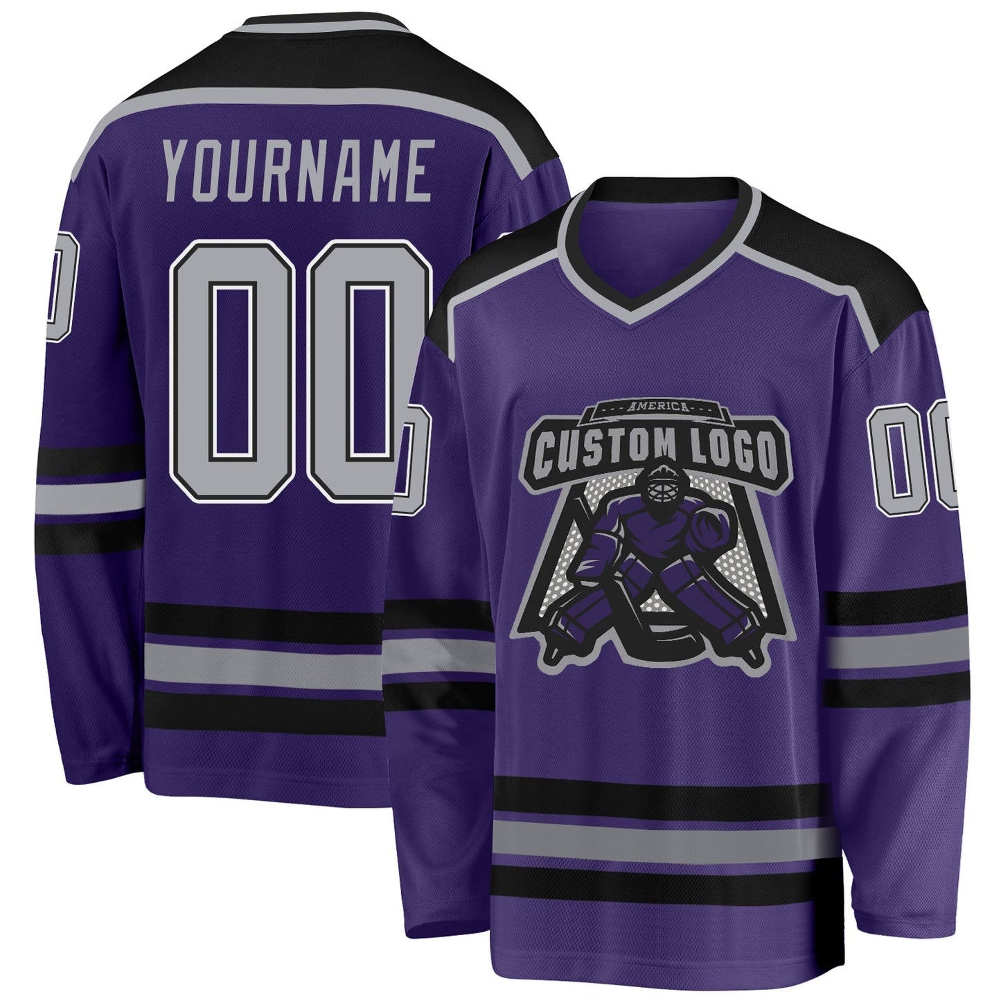 Custom Purple Gray Black-White Hockey Jersey - Main View
