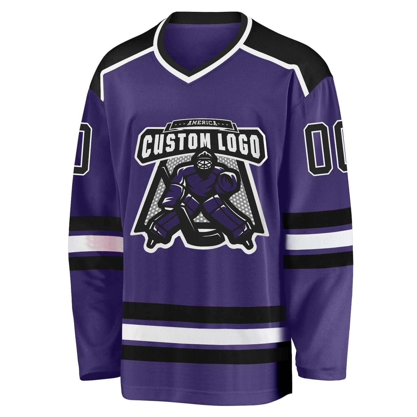 Custom Purple Black-White Hockey Jersey view 2
