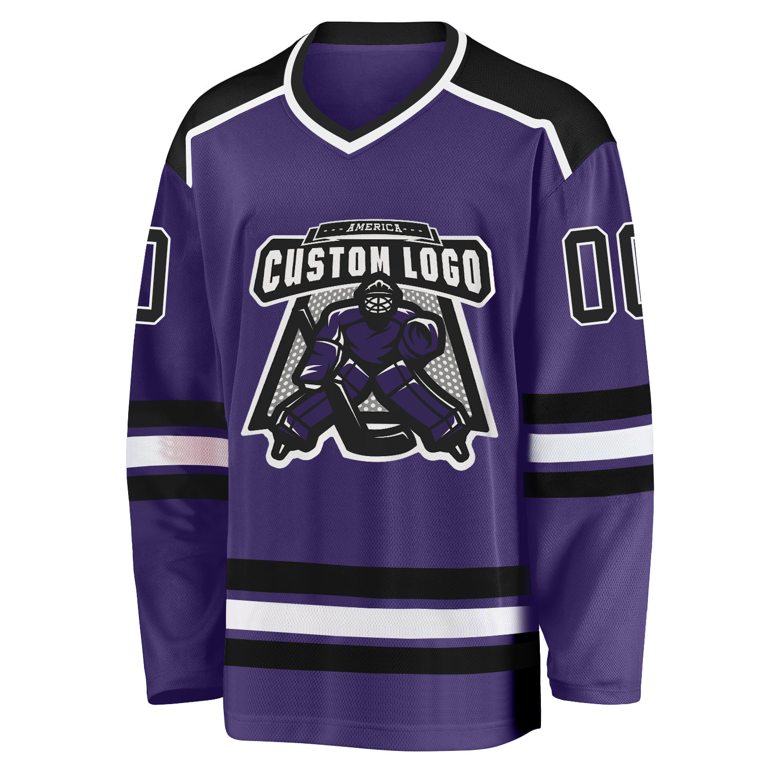 Custom Purple Black-White Hockey Jersey view 2