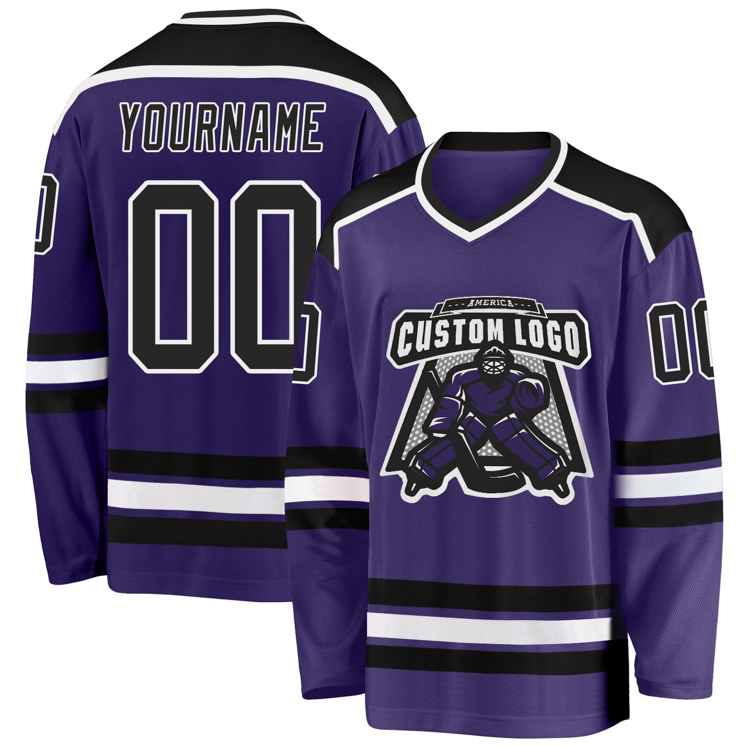 Custom Purple Black-White Hockey Jersey - Main View