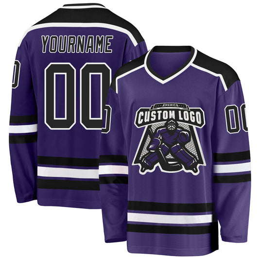 Custom Purple Black-White Hockey Jersey - Main View