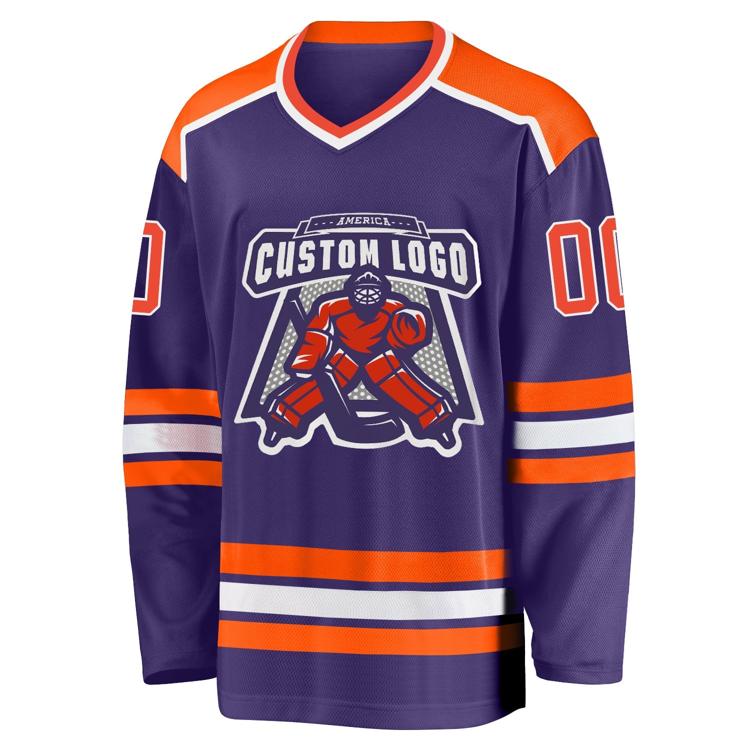 Custom Purple Orange-White Hockey Jersey view 2