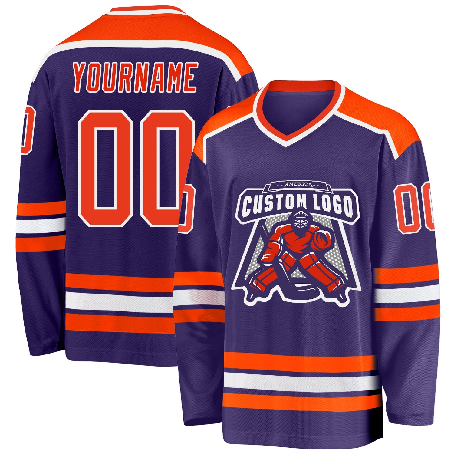 Custom Purple Orange-White Hockey Jersey - Main View