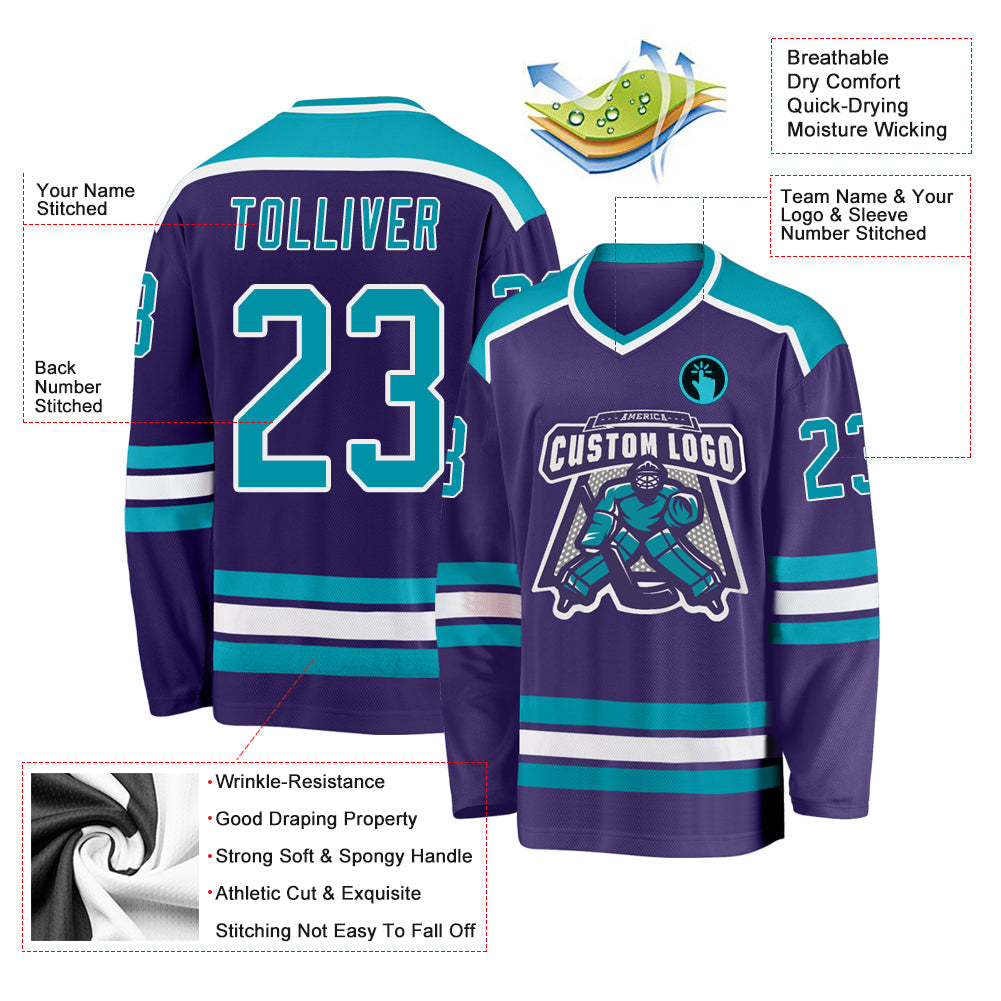 Custom Purple Teal-White Hockey Jersey view 3