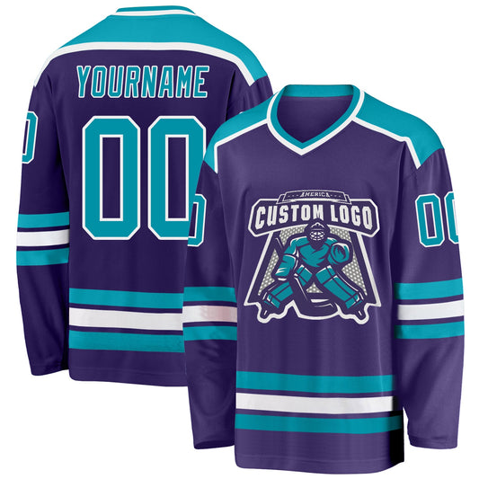 Custom Purple Teal-White Hockey Jersey - Main View