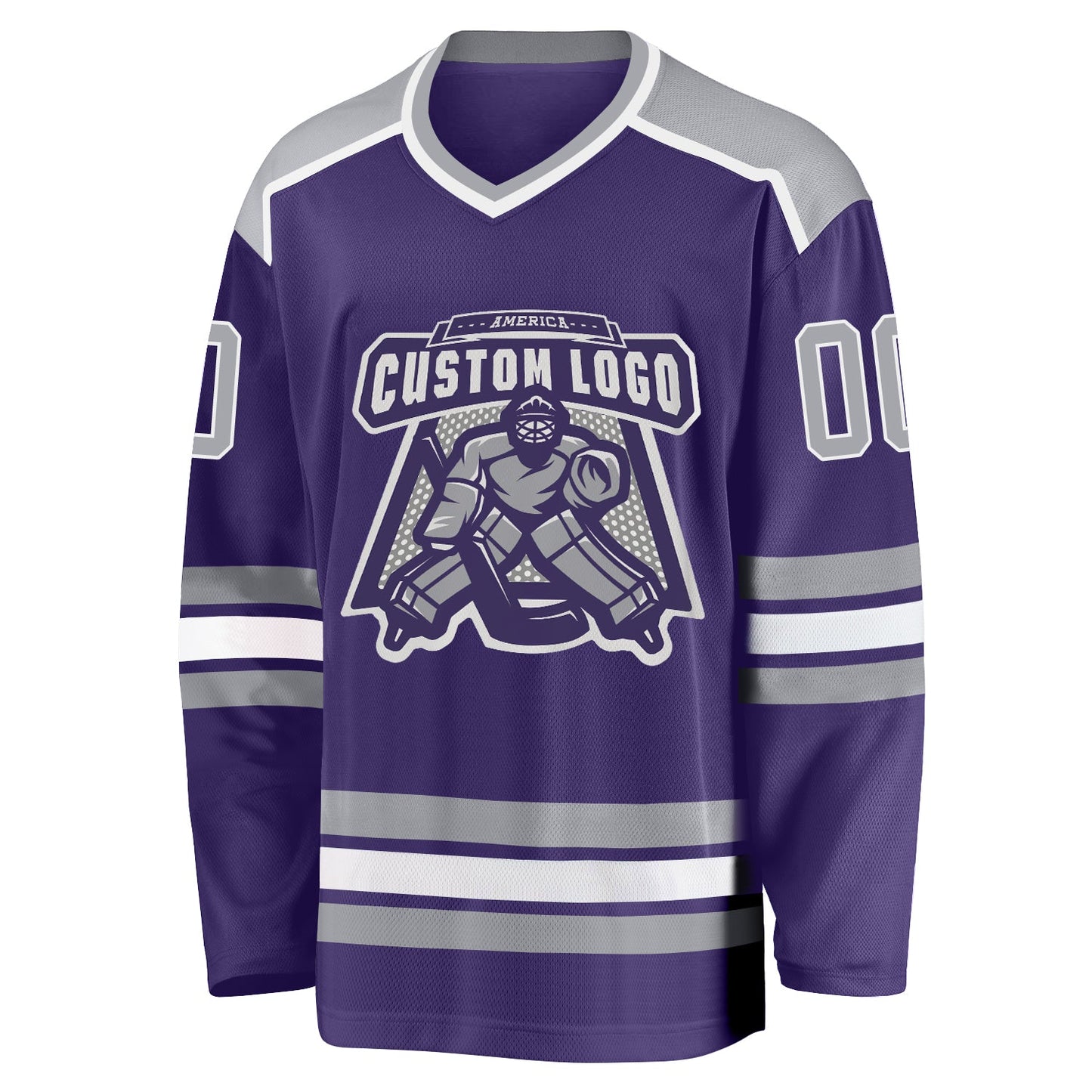 Custom Purple Gray-White Hockey Jersey view 2
