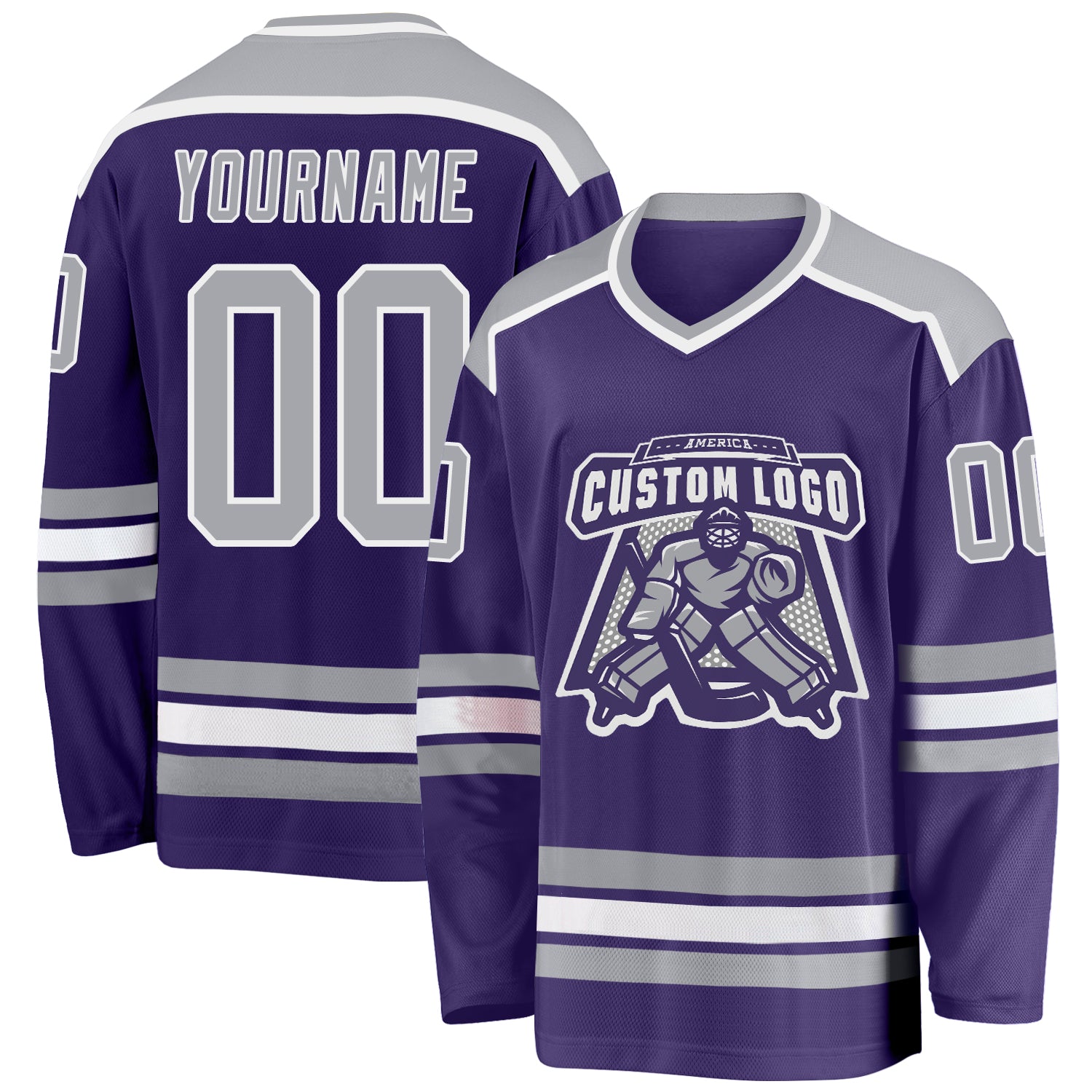 Custom Purple Gray-White Hockey Jersey - Main View