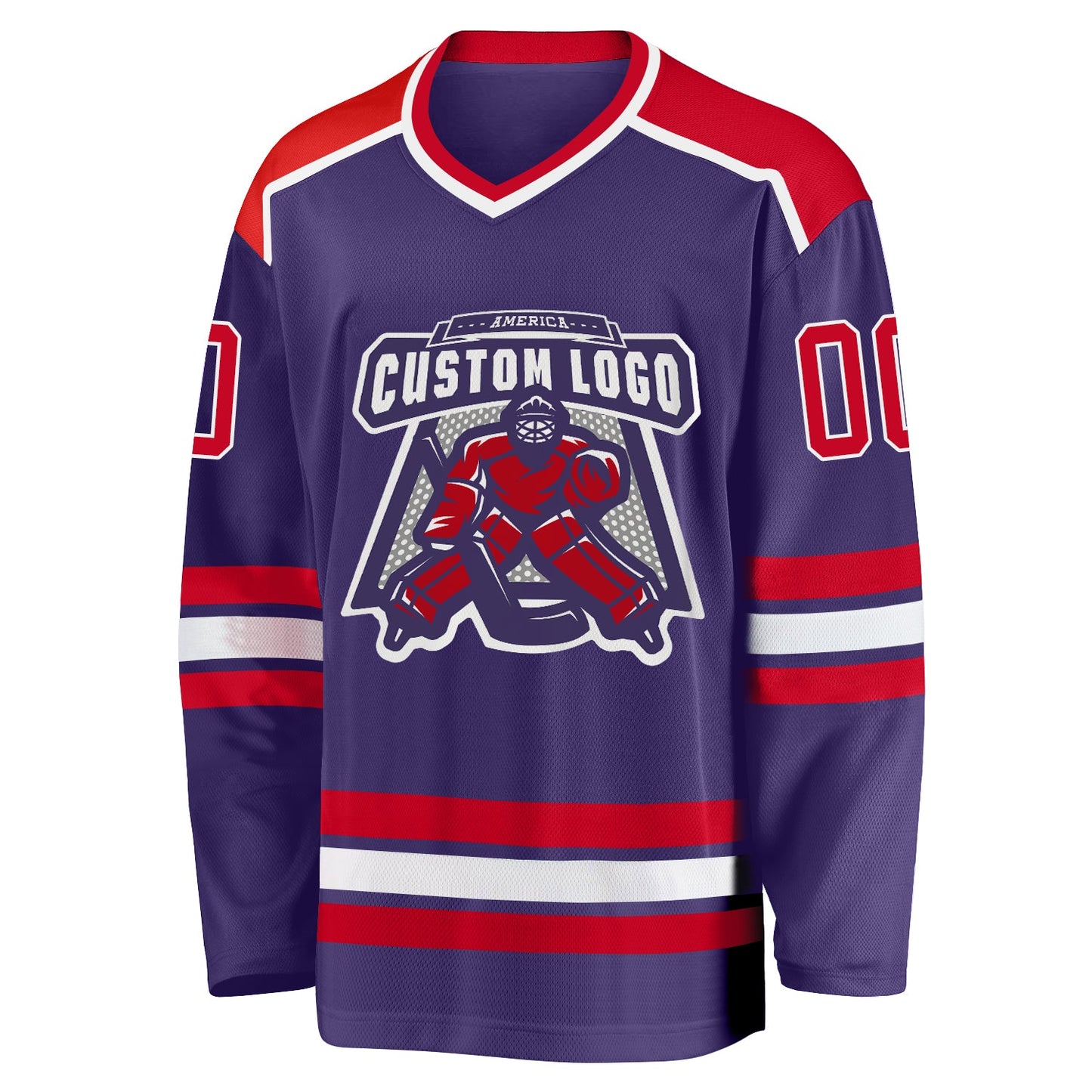 Custom Purple Red-White Hockey Jersey view 2
