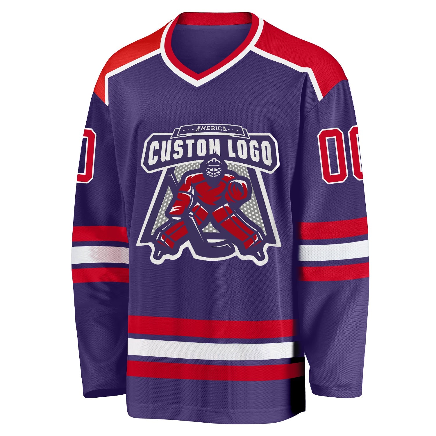 Custom Purple Red-White Hockey Jersey view 2