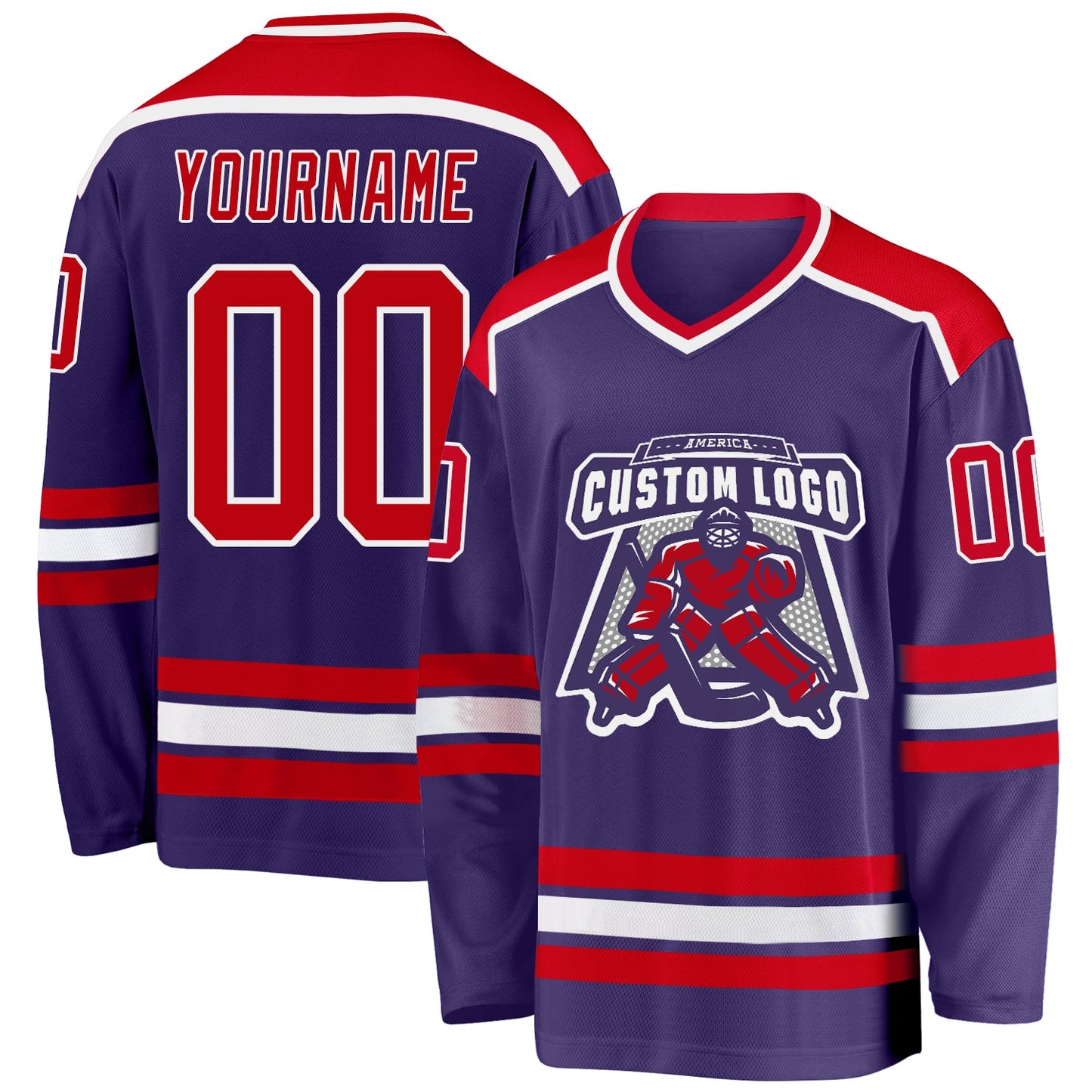 Custom Purple Red-White Hockey Jersey - Main View