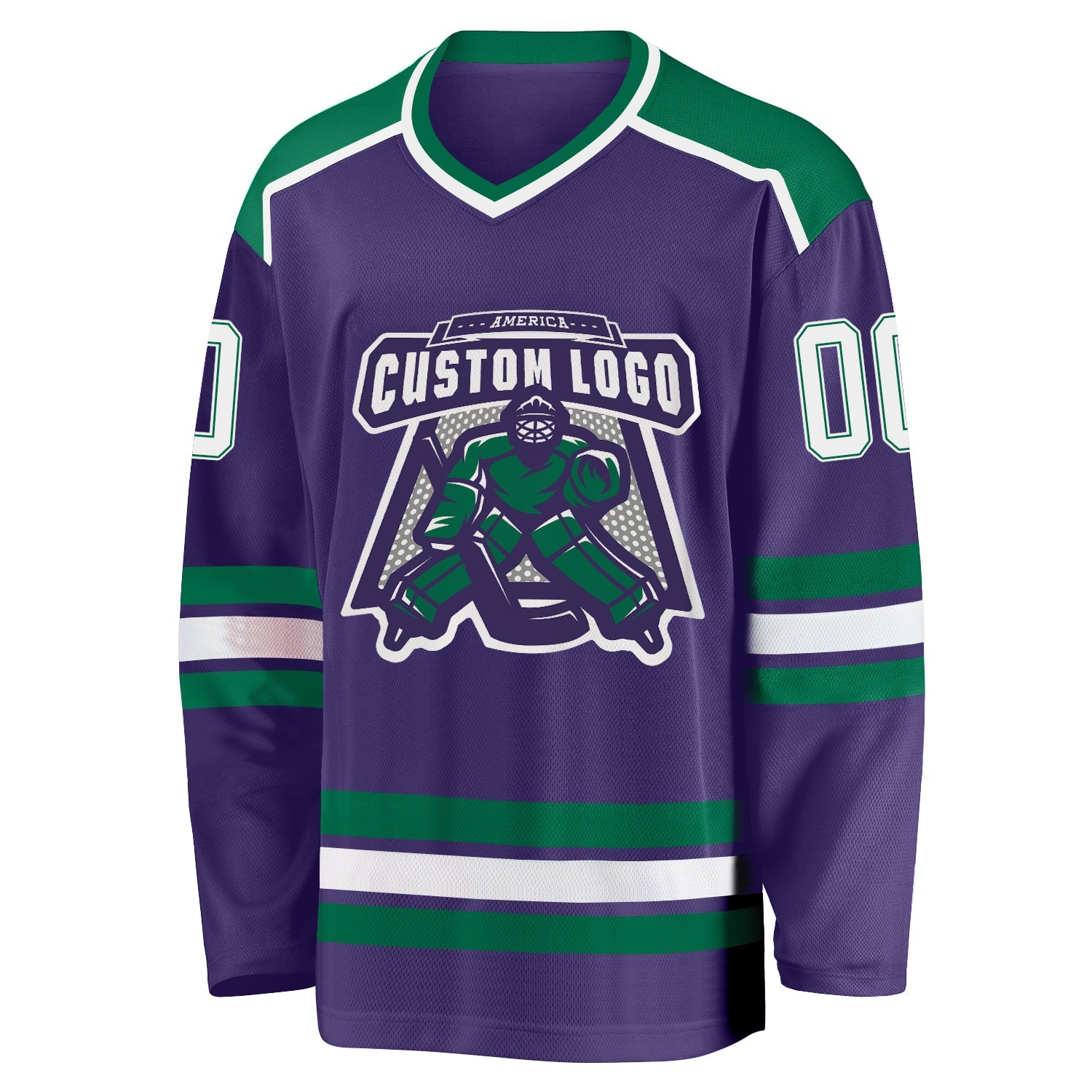 Custom Purple White-Kelly Green Hockey Jersey view 2