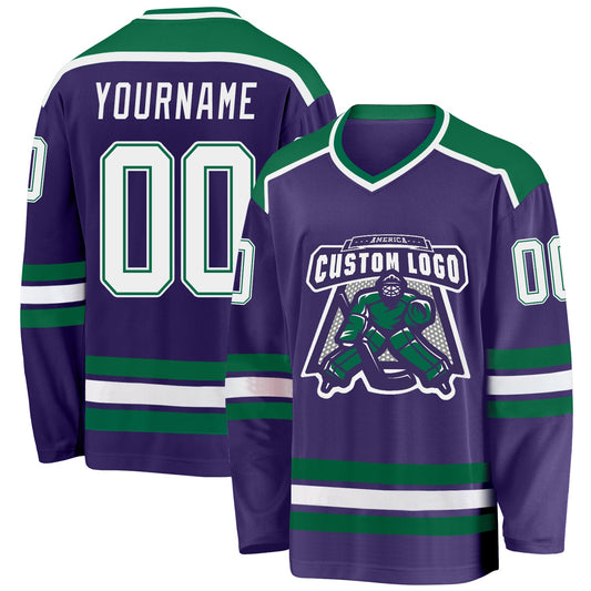 Custom Purple White-Kelly Green Hockey Jersey - Main View