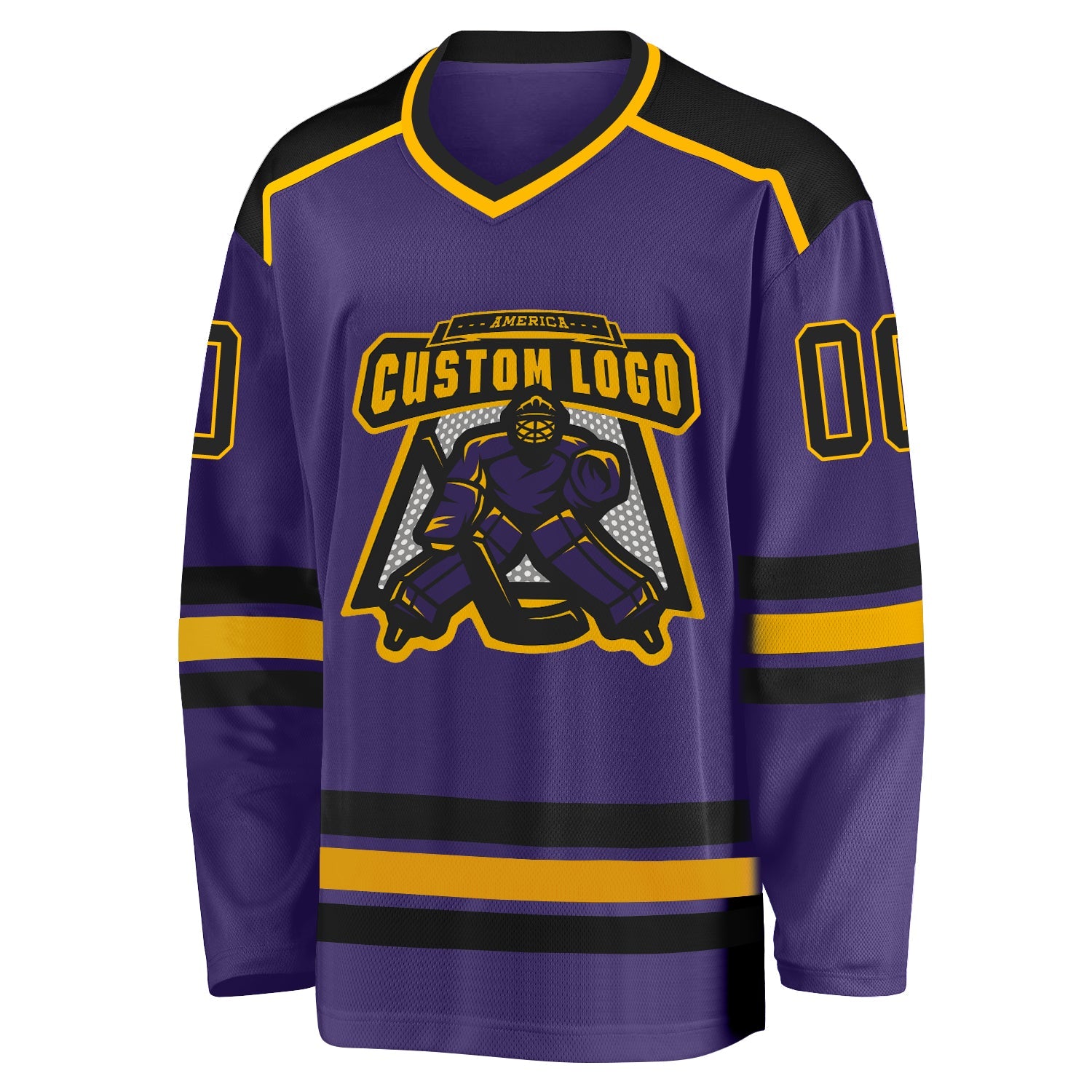 Custom Purple Black-Gold Hockey Jersey view 2
