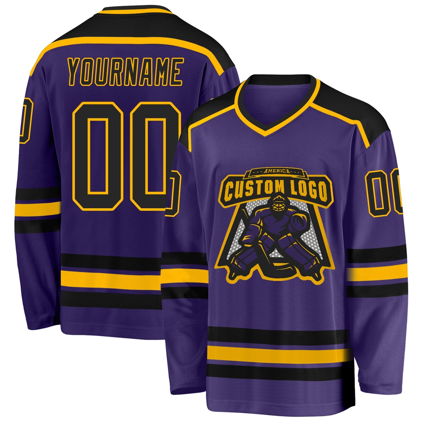Custom Purple Black-Gold Hockey Jersey - Main View