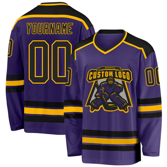 Custom Purple Black-Gold Hockey Jersey - Main View