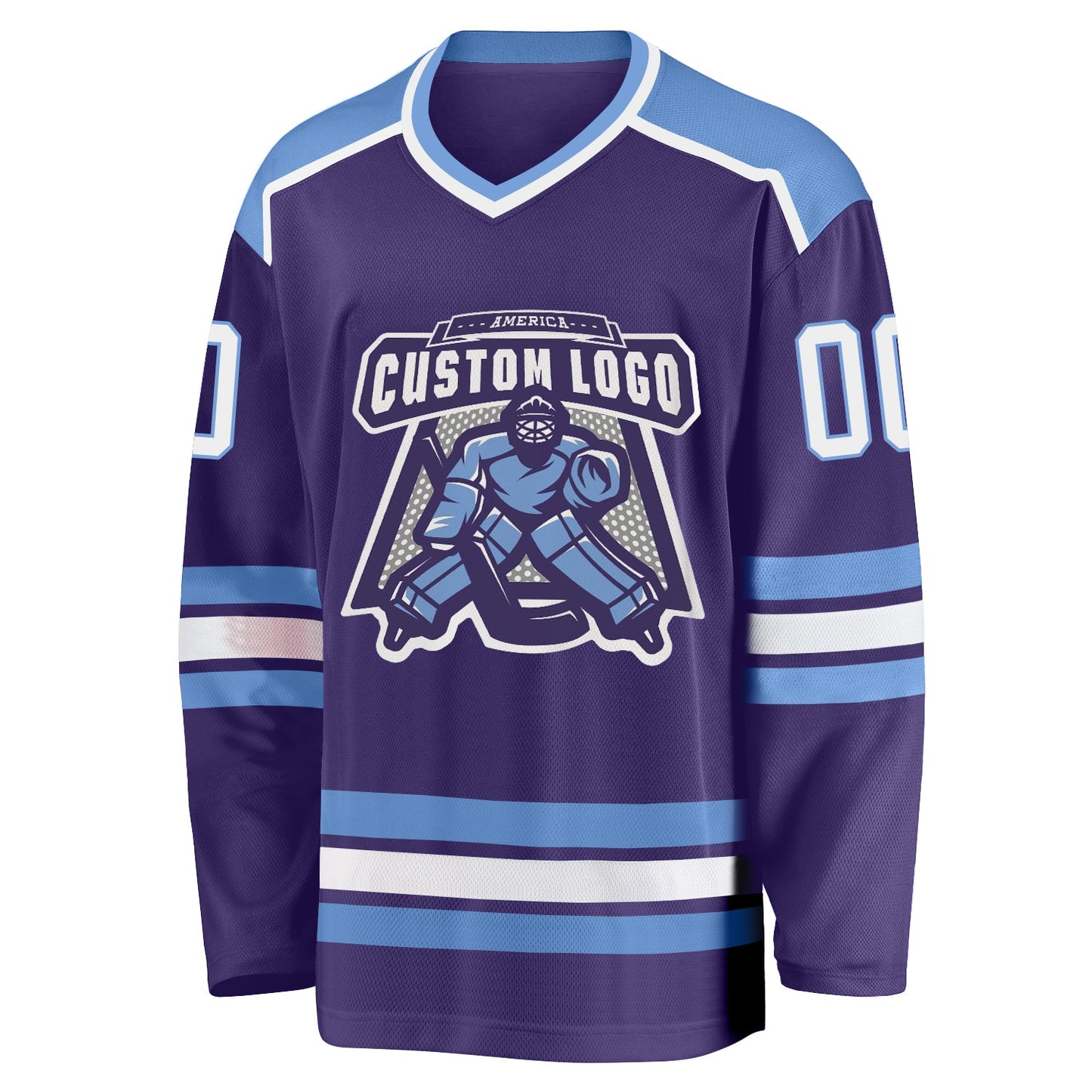 Custom Purple White-Light Blue Hockey Jersey view 2