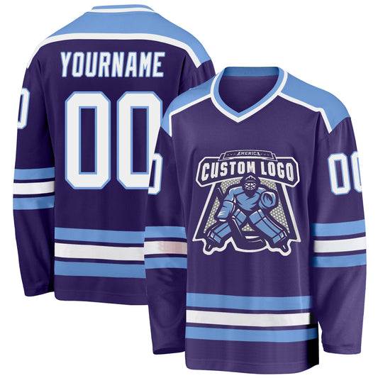 Custom Purple White-Light Blue Hockey Jersey - Main View
