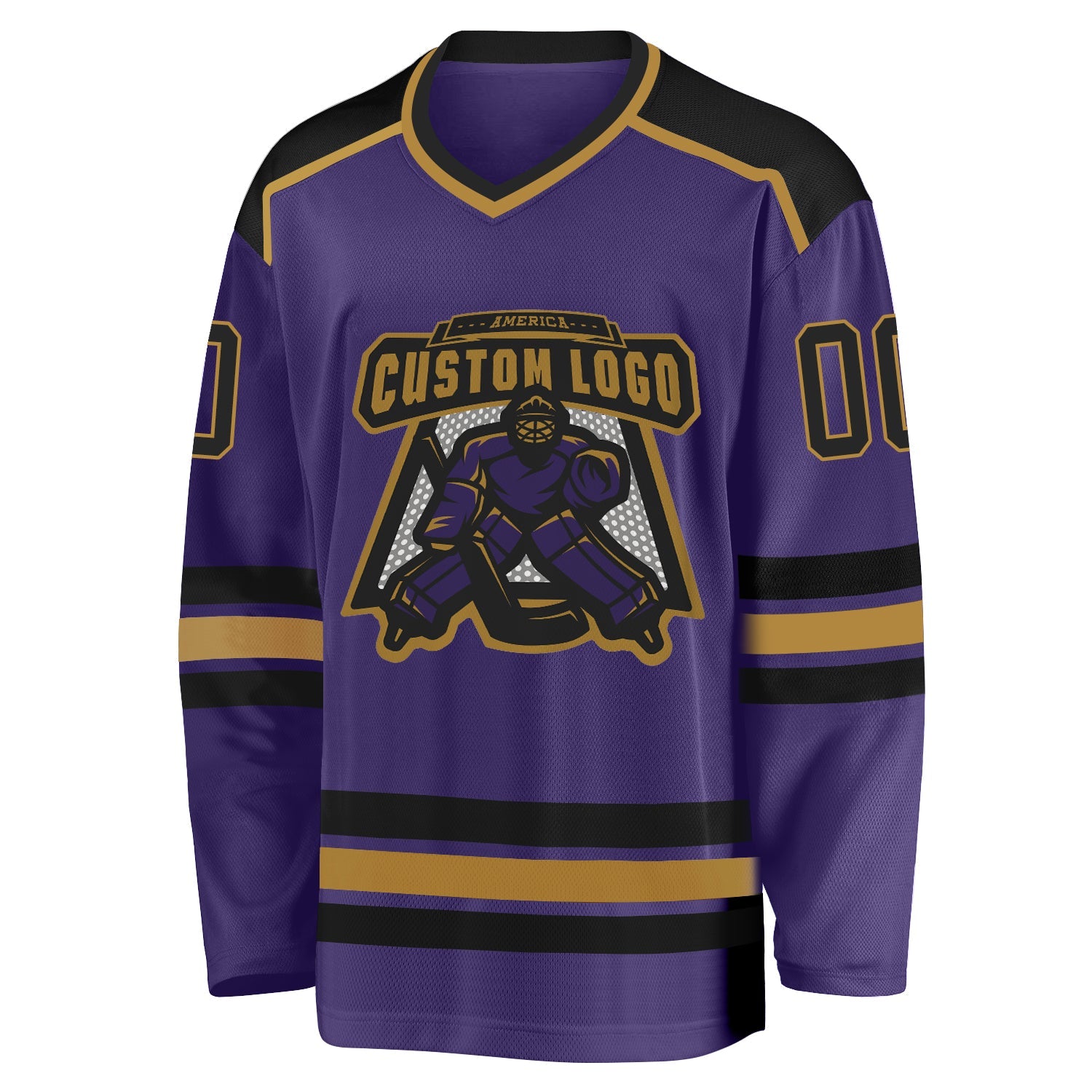 Custom Purple Black-Old Gold Hockey Jersey view 2