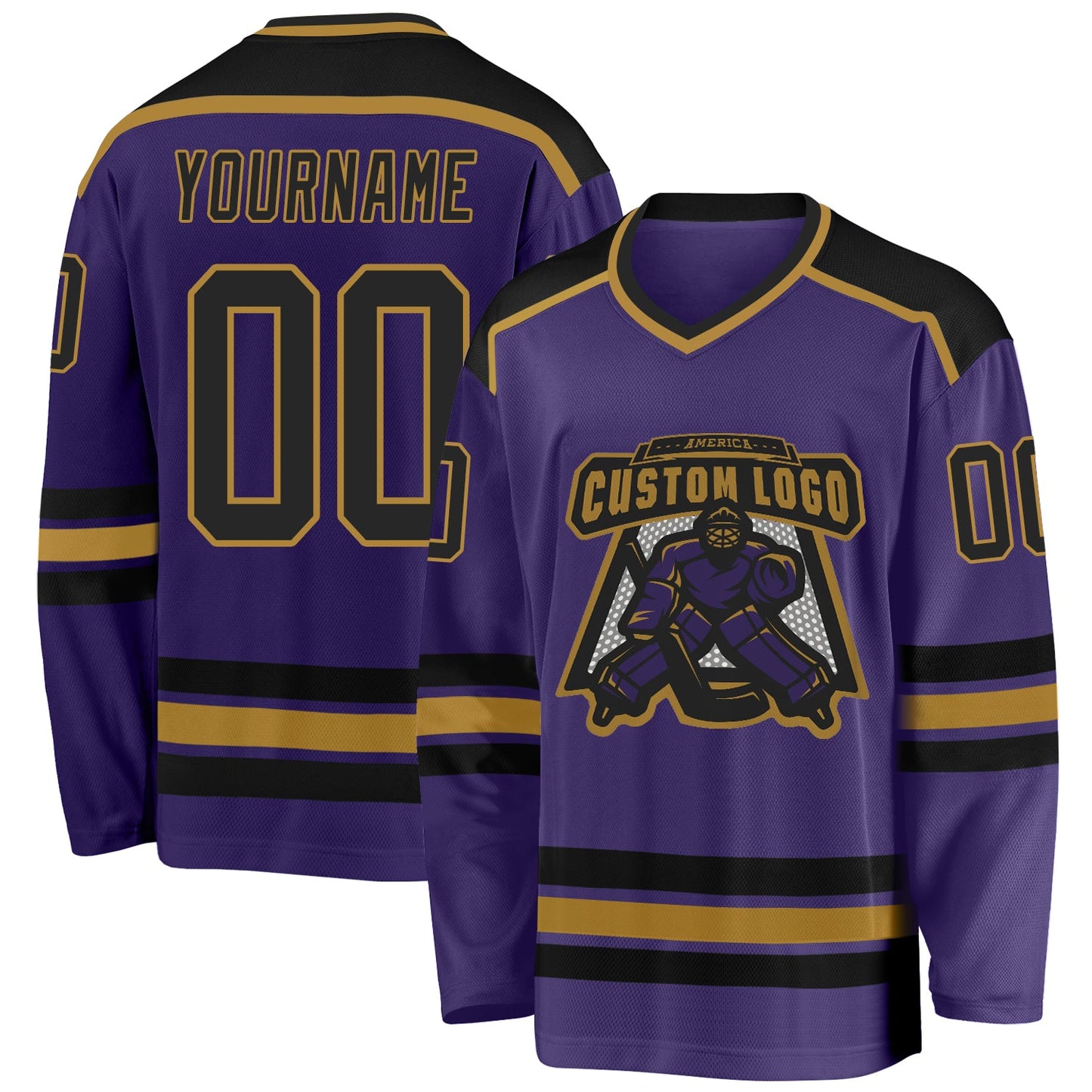 Custom Purple Black-Old Gold Hockey Jersey - Main View