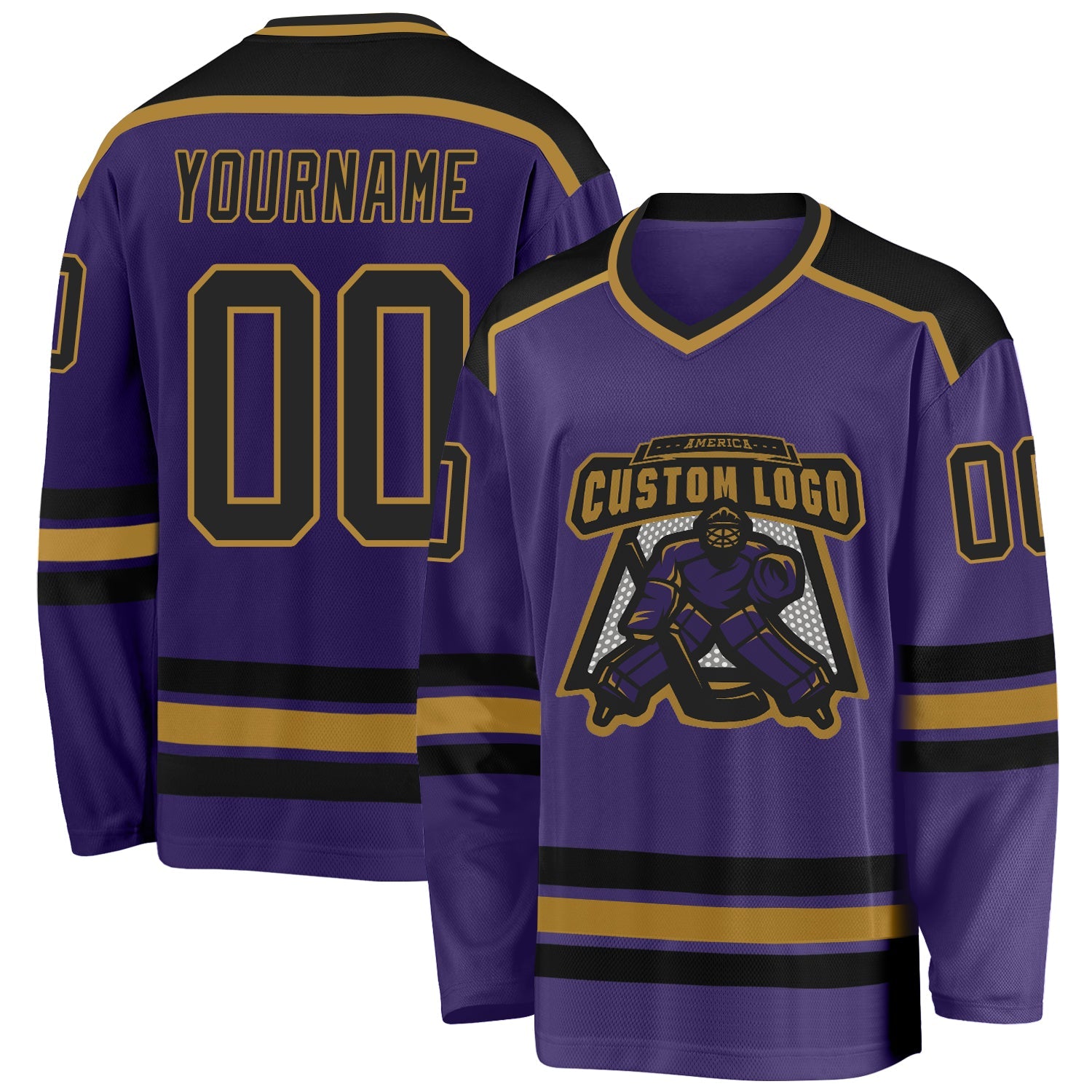 Custom Purple Black-Old Gold Hockey Jersey - Main View