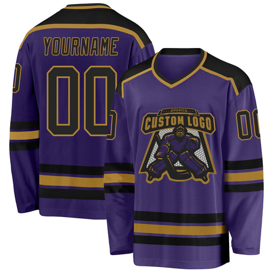 Custom Purple Black-Old Gold Hockey Jersey - Main View