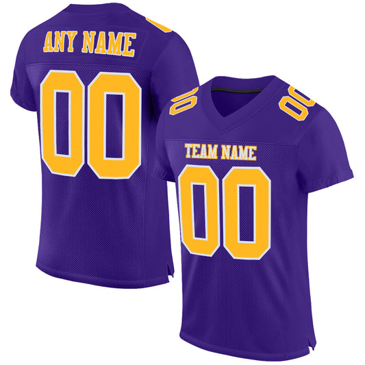Custom Purple Gold-White Mesh Authentic Football Jersey - Main View