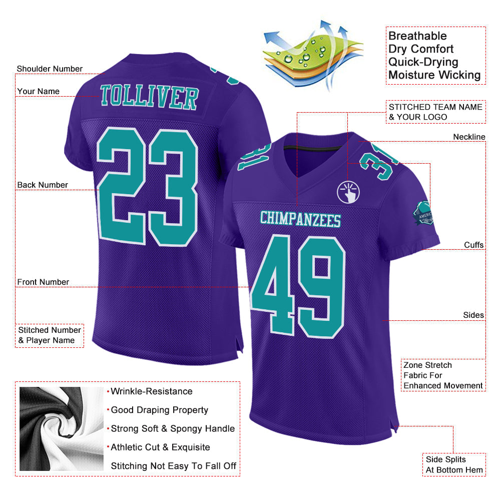 Custom Purple Aqua-White Mesh Authentic Football Jersey view 2