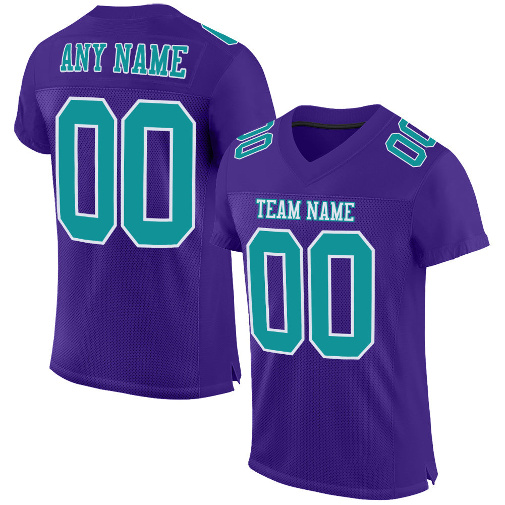 Custom Purple Aqua-White Mesh Authentic Football Jersey - Main View