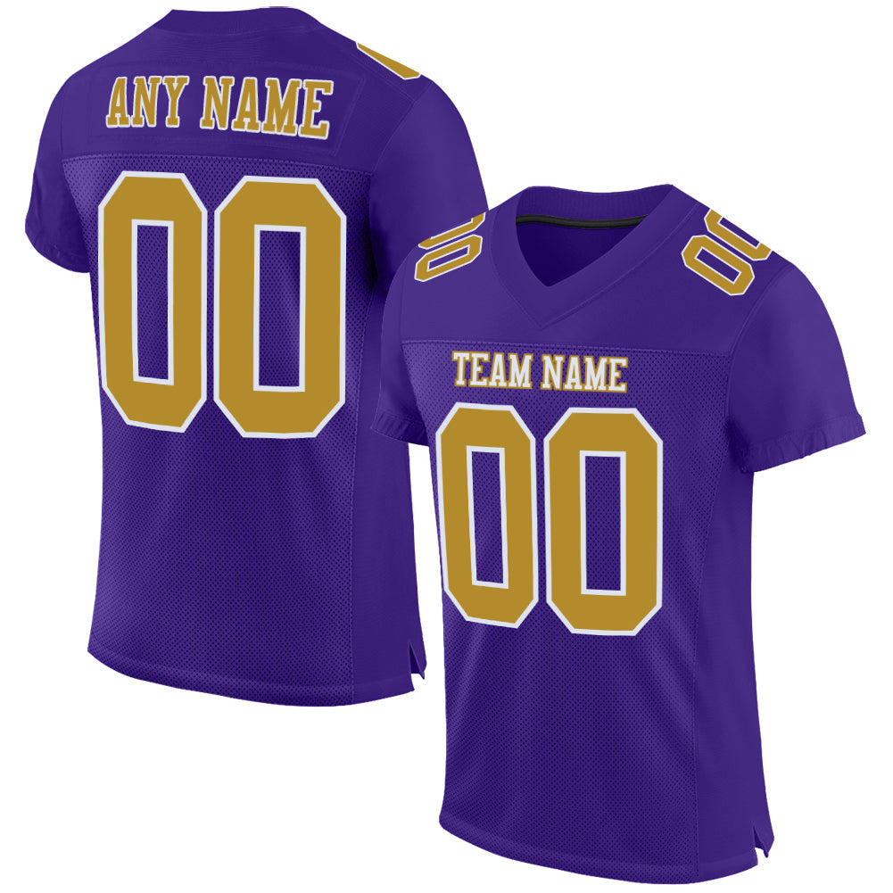 Custom Purple Old Gold-White Mesh Authentic Football Jersey - Main View