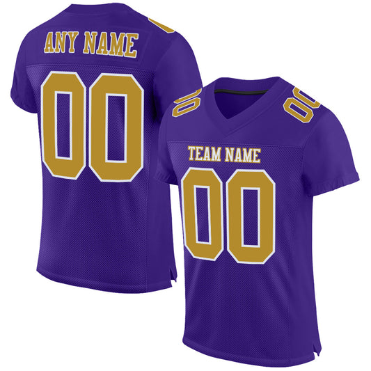 Custom Purple Old Gold-White Mesh Authentic Football Jersey - Main View