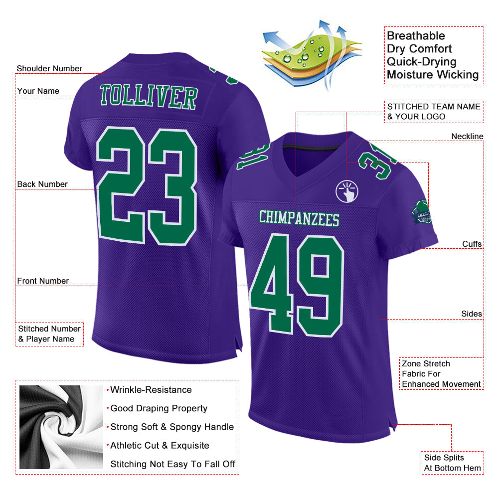 Custom Purple Kelly Green-White Mesh Authentic Football Jersey view 2