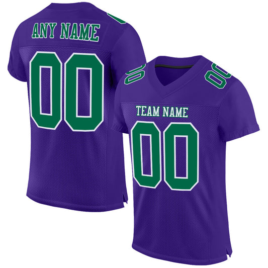 Custom Purple Kelly Green-White Mesh Authentic Football Jersey - Main View