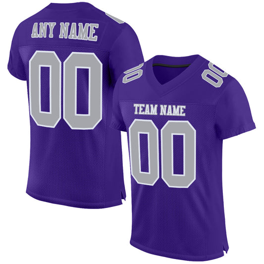 Custom Purple Gray-White Mesh Authentic Football Jersey - Main View