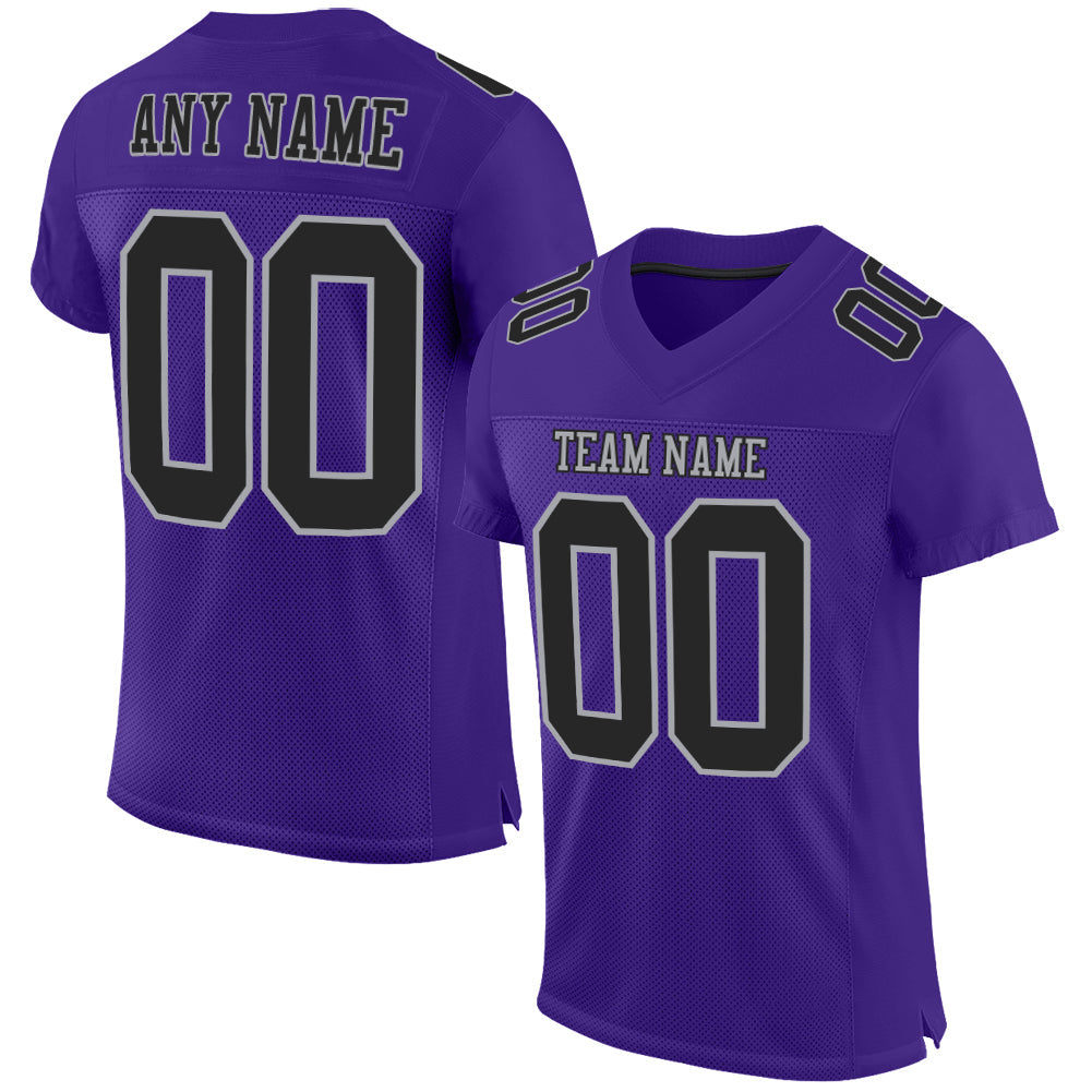 Custom Purple Black-Gray Mesh Authentic Football Jersey - Main View