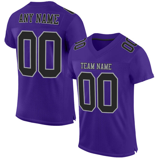 Custom Purple Black-Gray Mesh Authentic Football Jersey - Main View