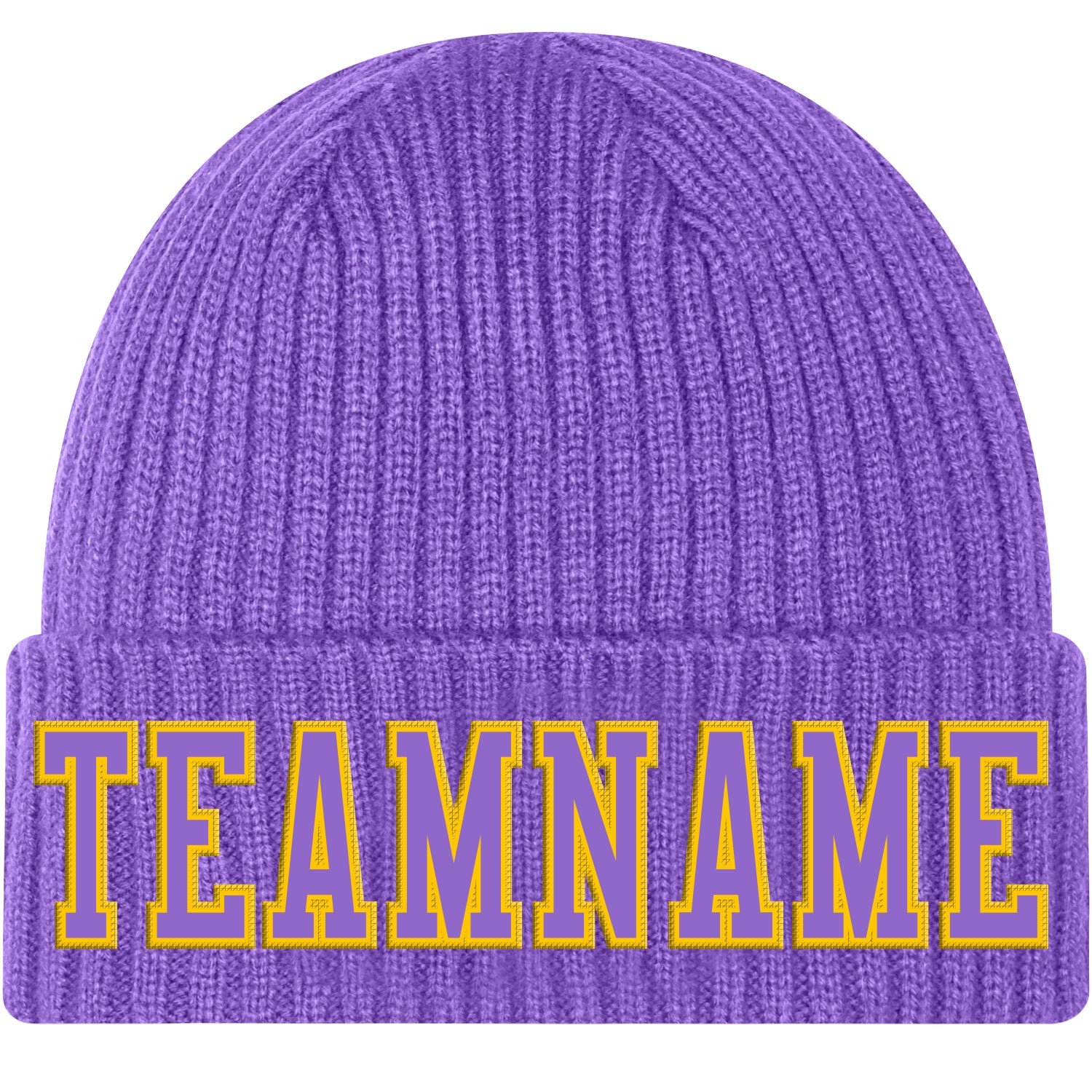 Custom Purple Purple-Gold Stitched Cuffed Knit Hat - Main View