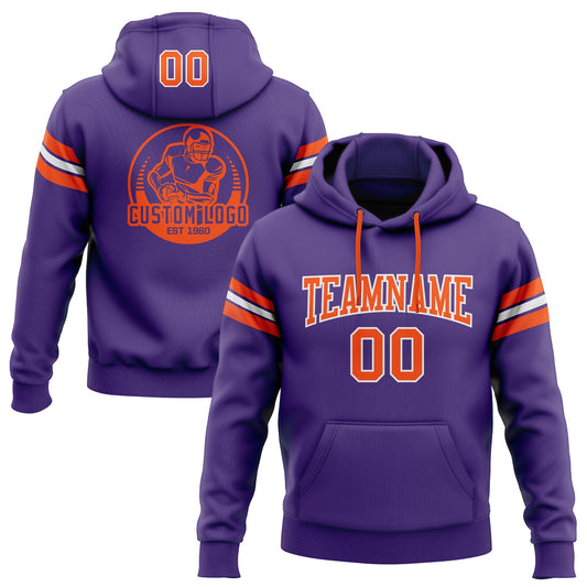Custom Stitched Purple Orange-White Football Pullover Sweatshirt Hoodie - Main View